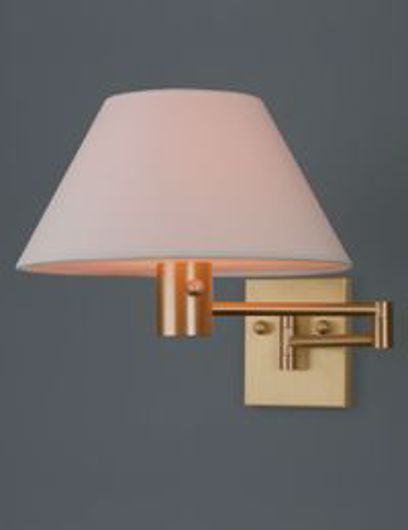 Picture of SATIN BRASS OVERSIZED SWING ARM WALL LAMP AND LINEN SHADE