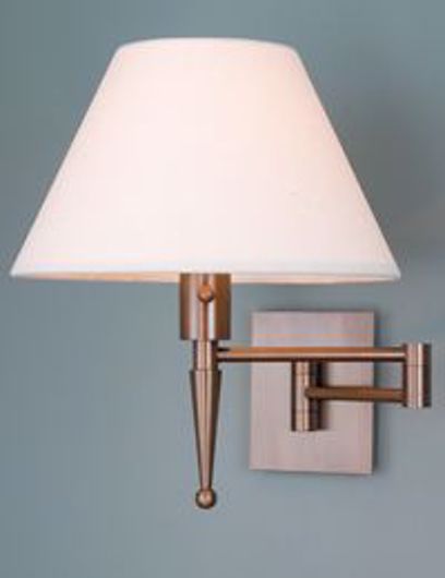 Picture of OIL RUBBED BRONZE SWING ARM WALL LAMP WITH SILK LINEN SHADE