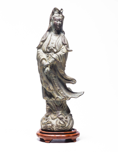 Picture of LAWRENCE & SCOTT VERDIGRIS BRONZE GUAN YIN WITH STAND