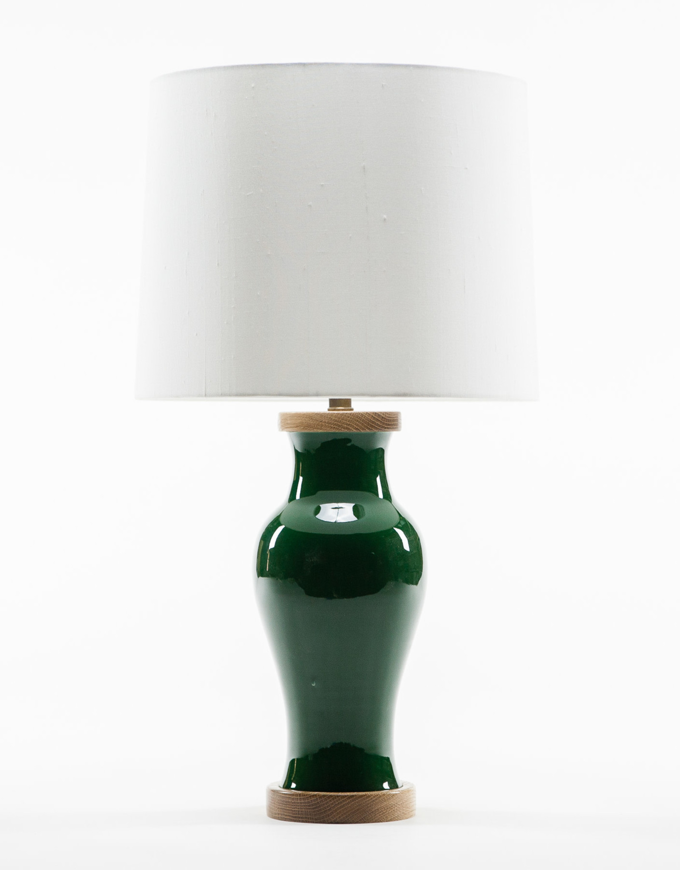 Picture of LAWRENCE & SCOTT GABRIELLE BALUSTER PORCELAIN LAMP IN RACING GREEN WITH WALNUT BASE