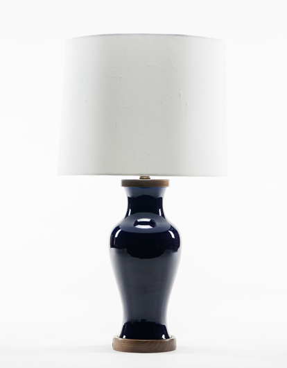 Picture of LAWRENCE & SCOTT GABRIELLE BALUSTER PORCELAIN LAMP IN COBALT WITH ROSEWOOD BASE