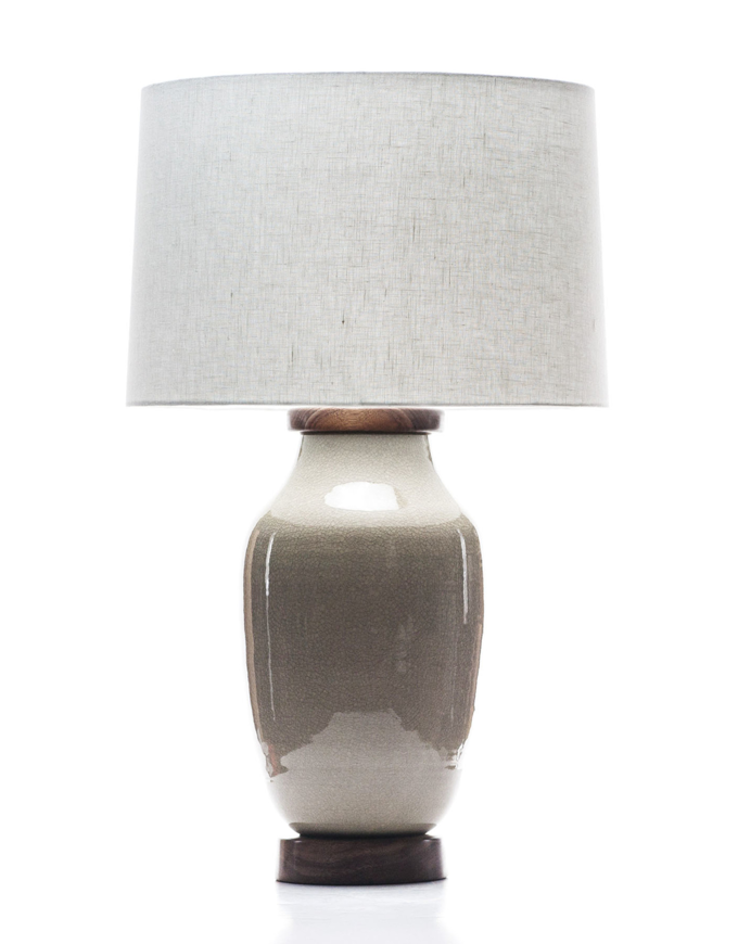 Picture of LAWRENCE & SCOTT LAGOM PORCELAIN LAMP IN OYSTER GRAY CRACKLE WITH WALNUT BASE