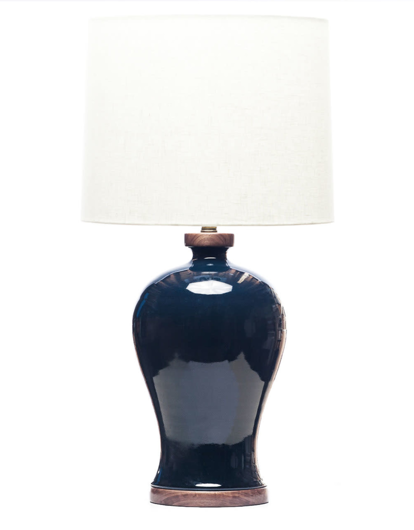 Picture of LAWRENCE & SCOTT DASHIELL TABLE LAMP IN STEEL BLUE CRACKLE (WALNUT)