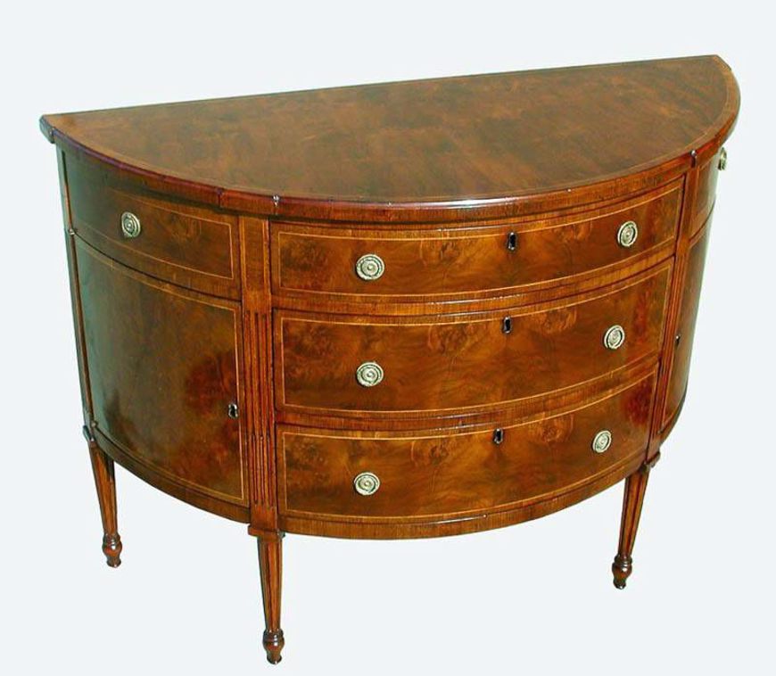 Picture of GEORGE III STYLE WALNUT WITH WALNUT BURL DEMI-LUNE COMMODE
