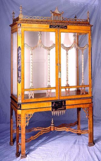 Picture of CHINESE CHIPPENDALE STYLE FRUITWOOD AND CHINOISERIE DISPLAY CABINET