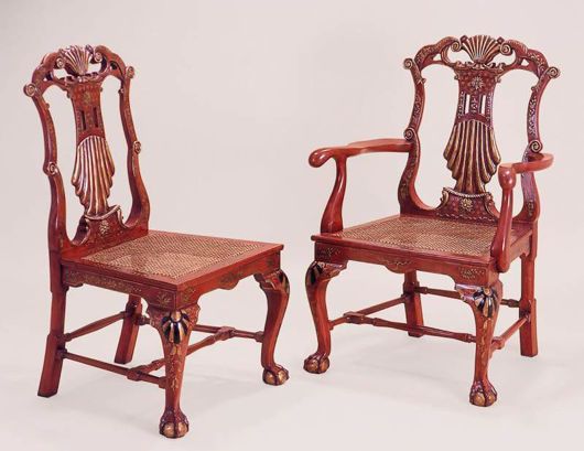 Picture of GEORGE II STYLE RED & GOLD LACQUERED DINING CHAIR