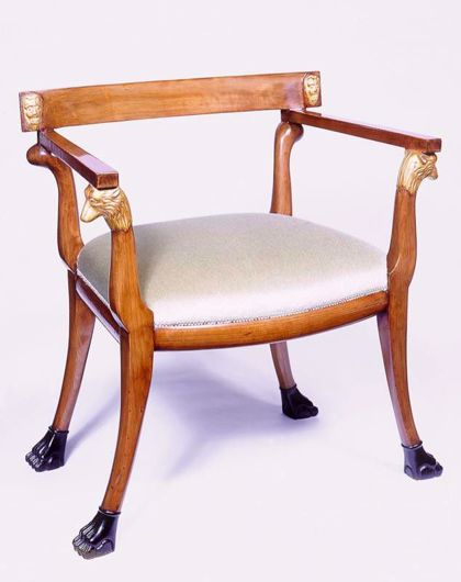 Picture of ITALIAN NEOCLASSICAL STYLE FRUITWOOD & PARCEL GILT ARM CHAIR