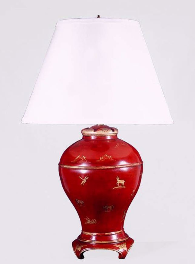 Picture of RED AND GOLD LACQUERED CHINOISERIE LAMP